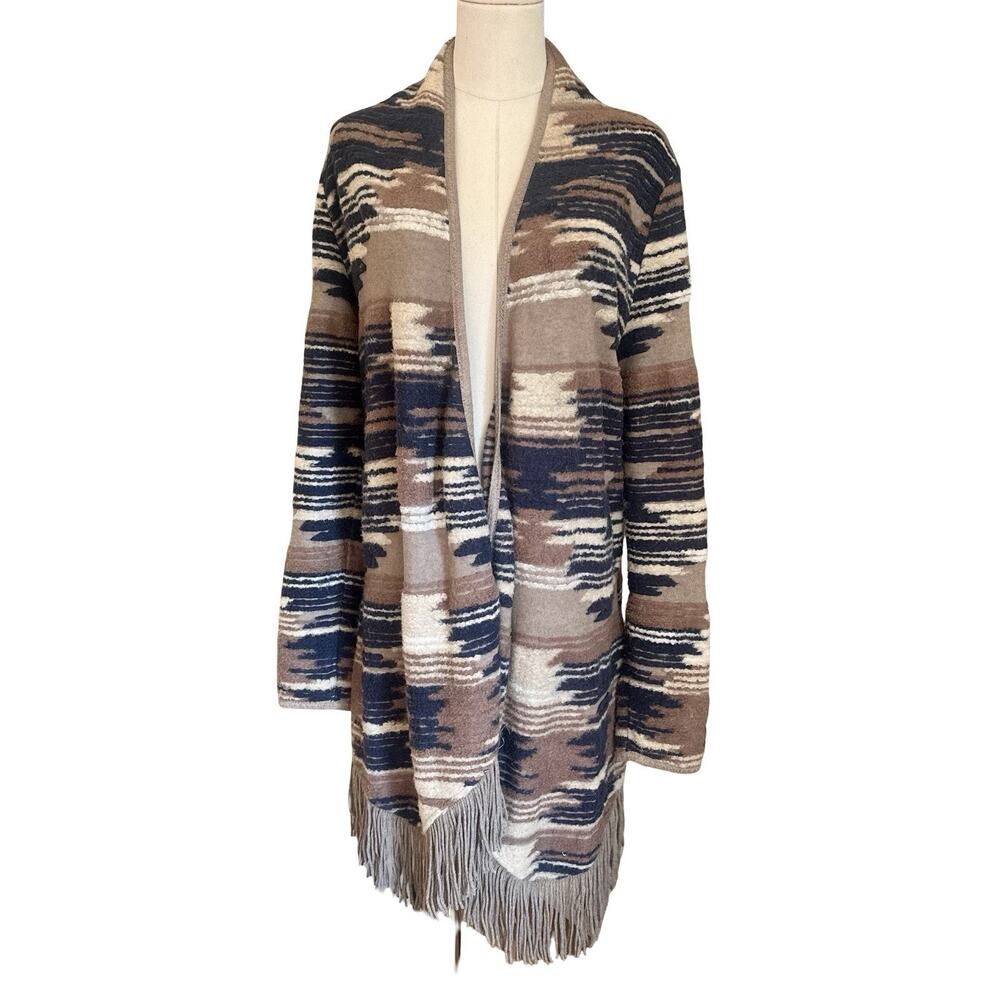 LUCKY BRAND Aztec Drape Cardigan Open Front Southwest Boho Cozy Womens Large